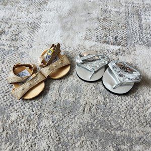 Build a Bear Shoes Lot of 2 Pairs of Gold And Silver Sandals